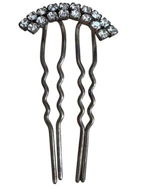 Vintage Victorian Rhinestone Hair Pin Metal Comb 2 Prong 2.5"
